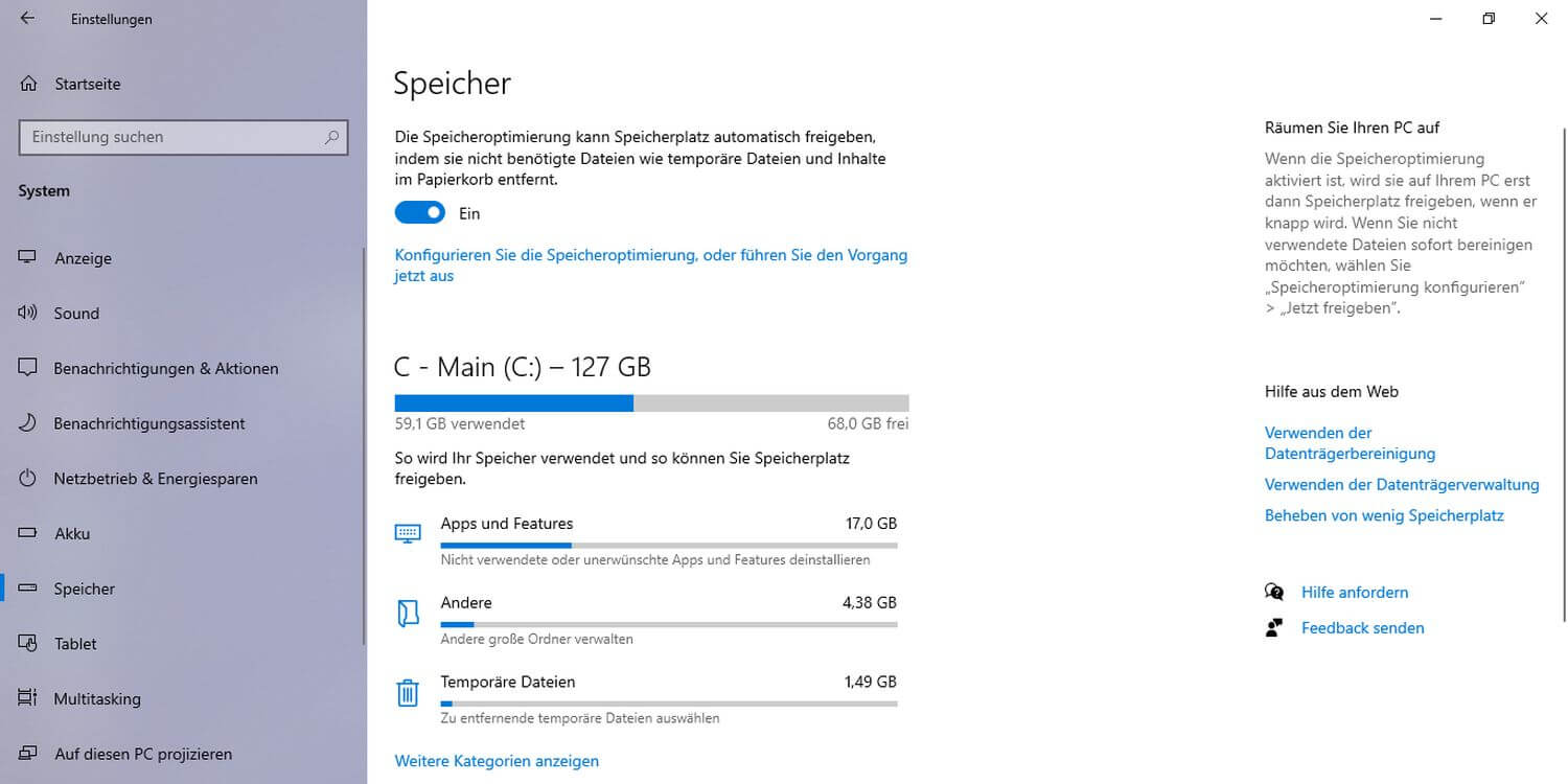 Gewinnen Sie wertvollen Speicherplatz für Ihr Windows 10 zurück, durch das Entfernen temporärer Dateien - Engelmann Software