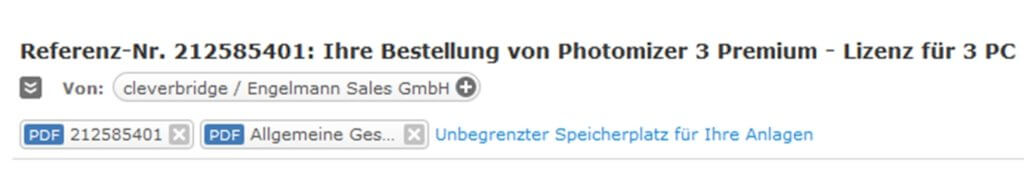 Screenshot: E-Mail-Betreff nach Ihrer Bestellung