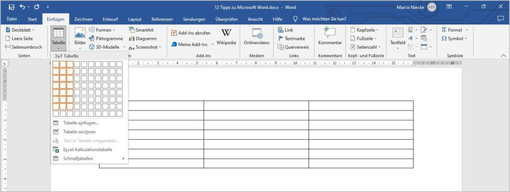 Tipps und Tricks zu Microsoft Word - Tabellen einfügen