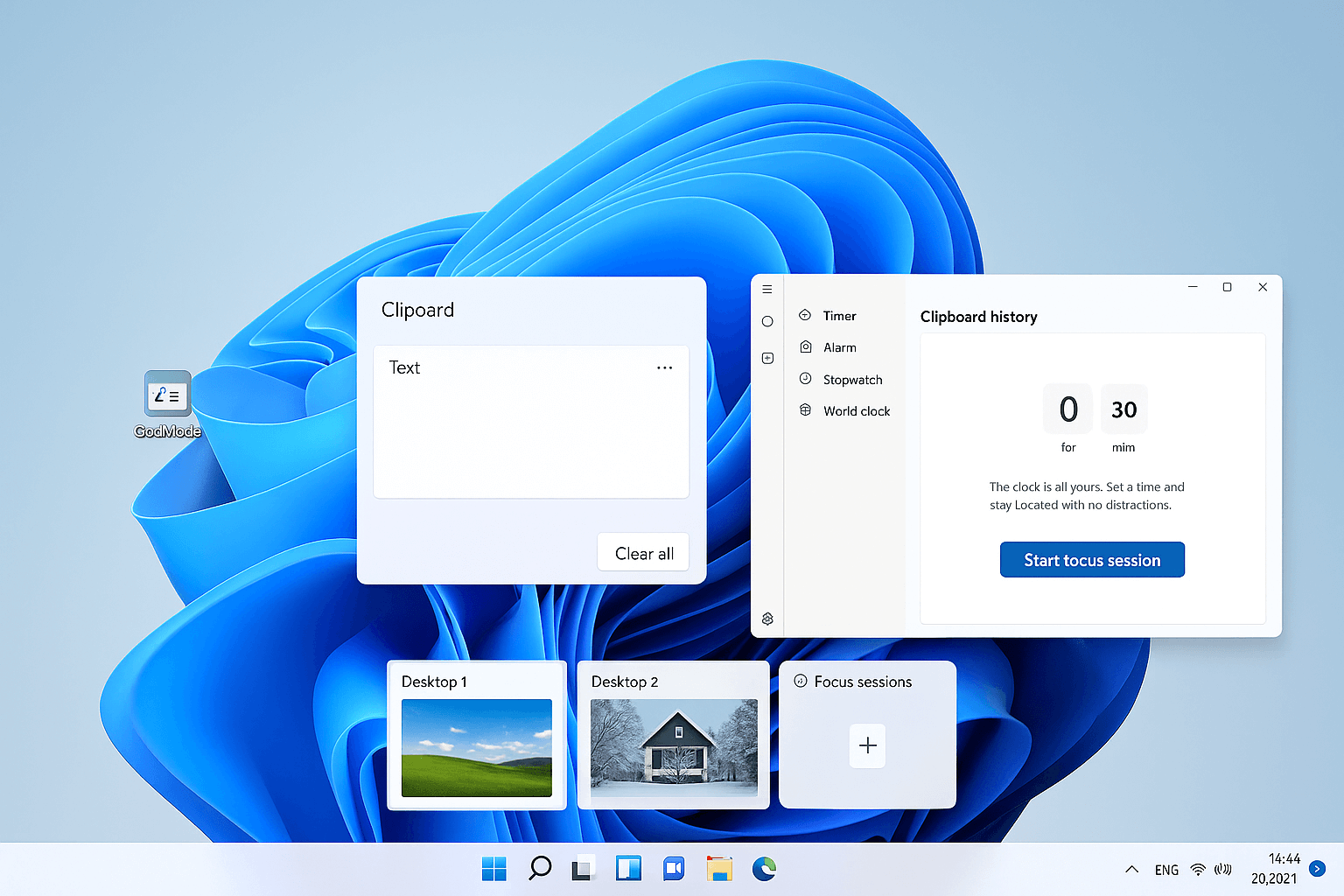 Darstellung eines Blogartikels über versteckte Funktionen in Windows 11 mit Beispielen wie God Mode, virtuellen Desktops und Schnellzugriffseinstellungen.